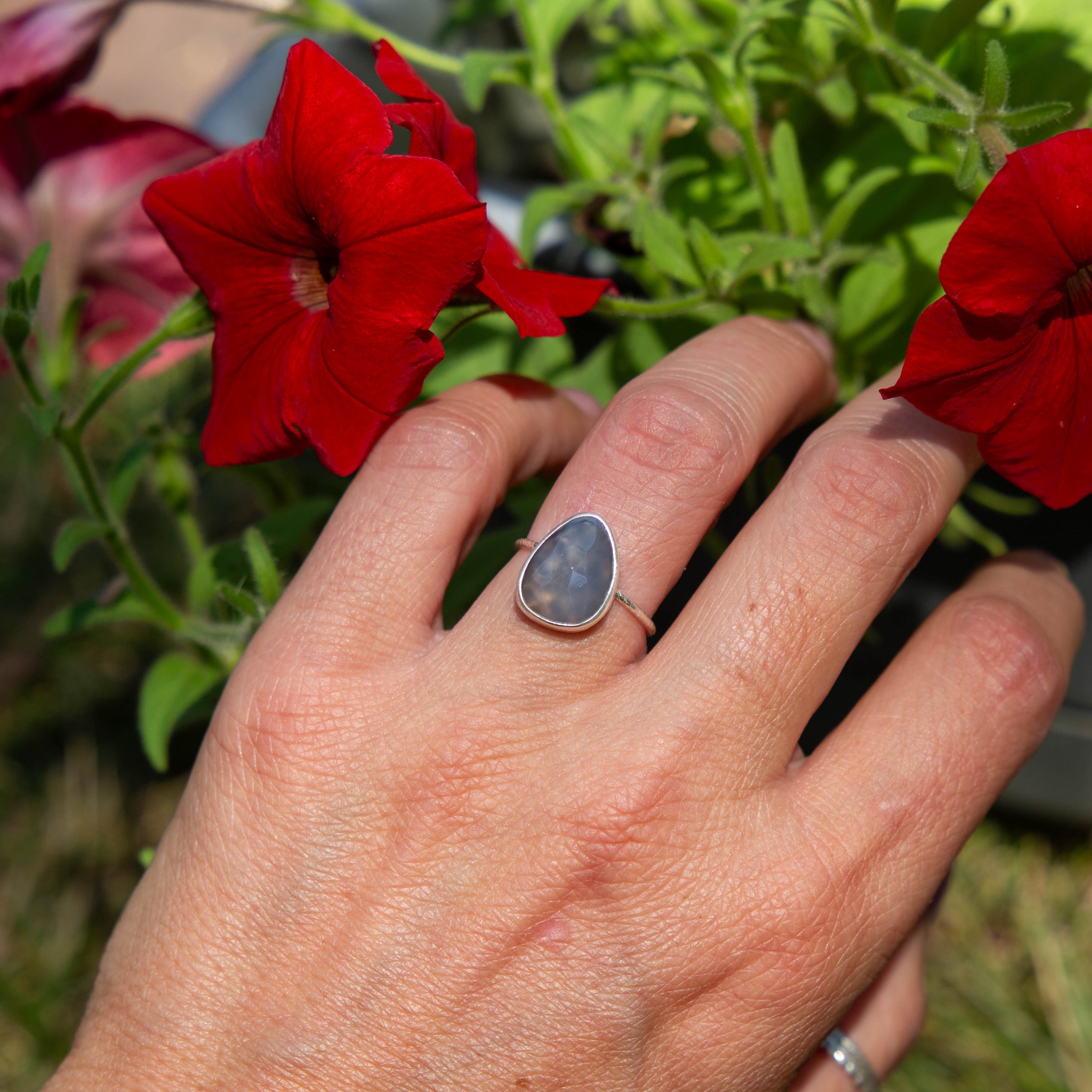 6 Chalcedony Sterling Silver Stacker Ring (Size 6)