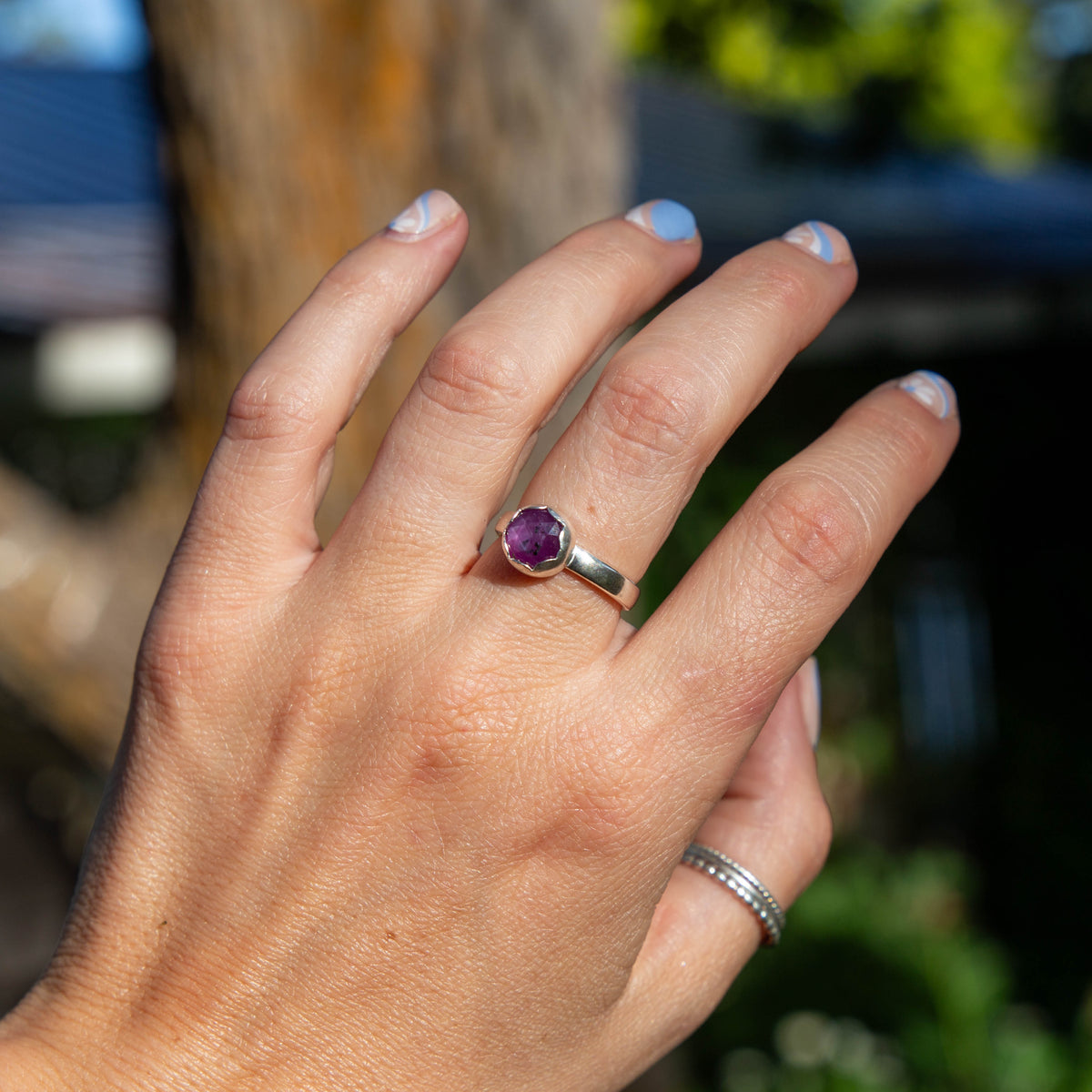 7 Sapphire Sterling Silver Stacker Ring (Size 7)