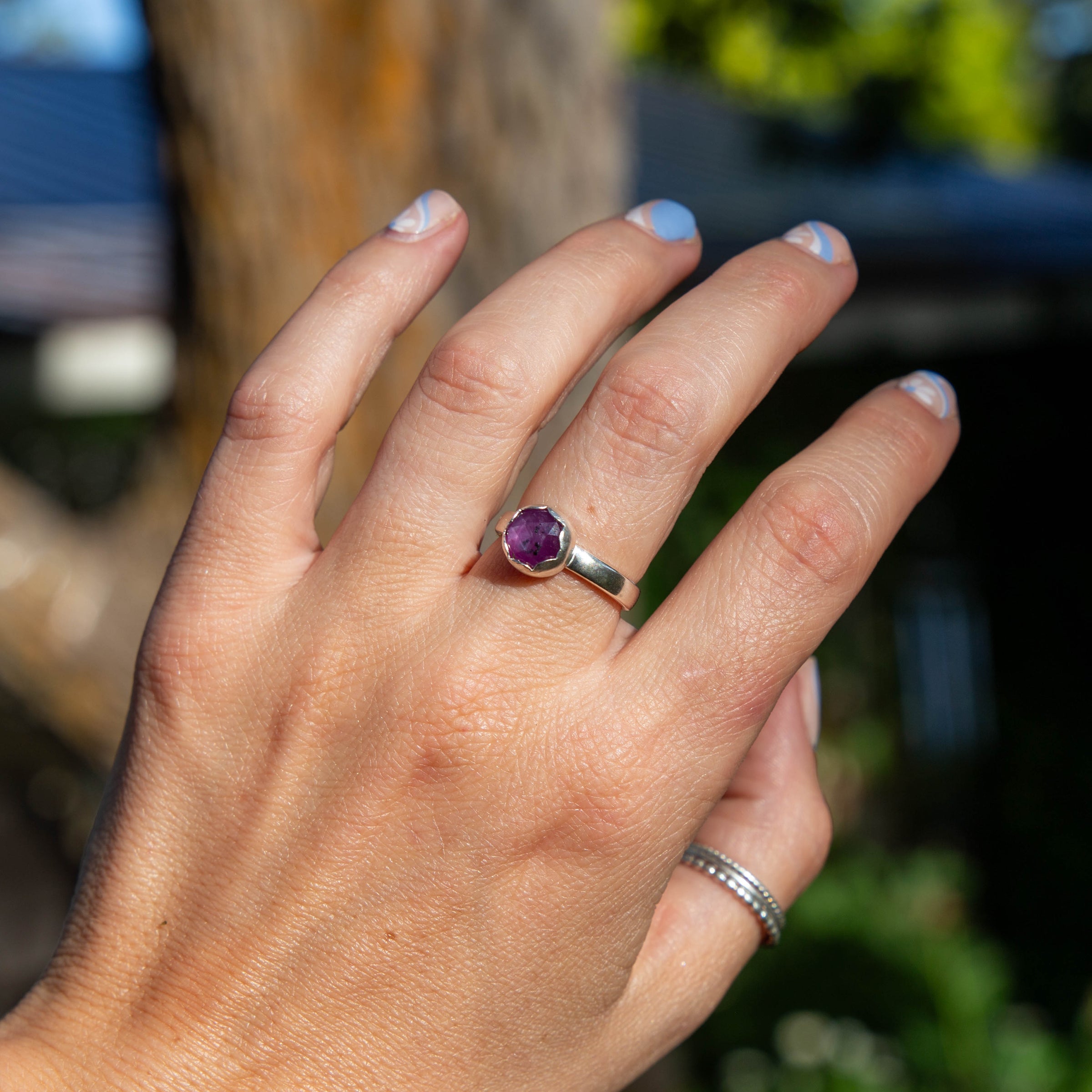 7 Sapphire Sterling Silver Stacker Ring (Size 7)
