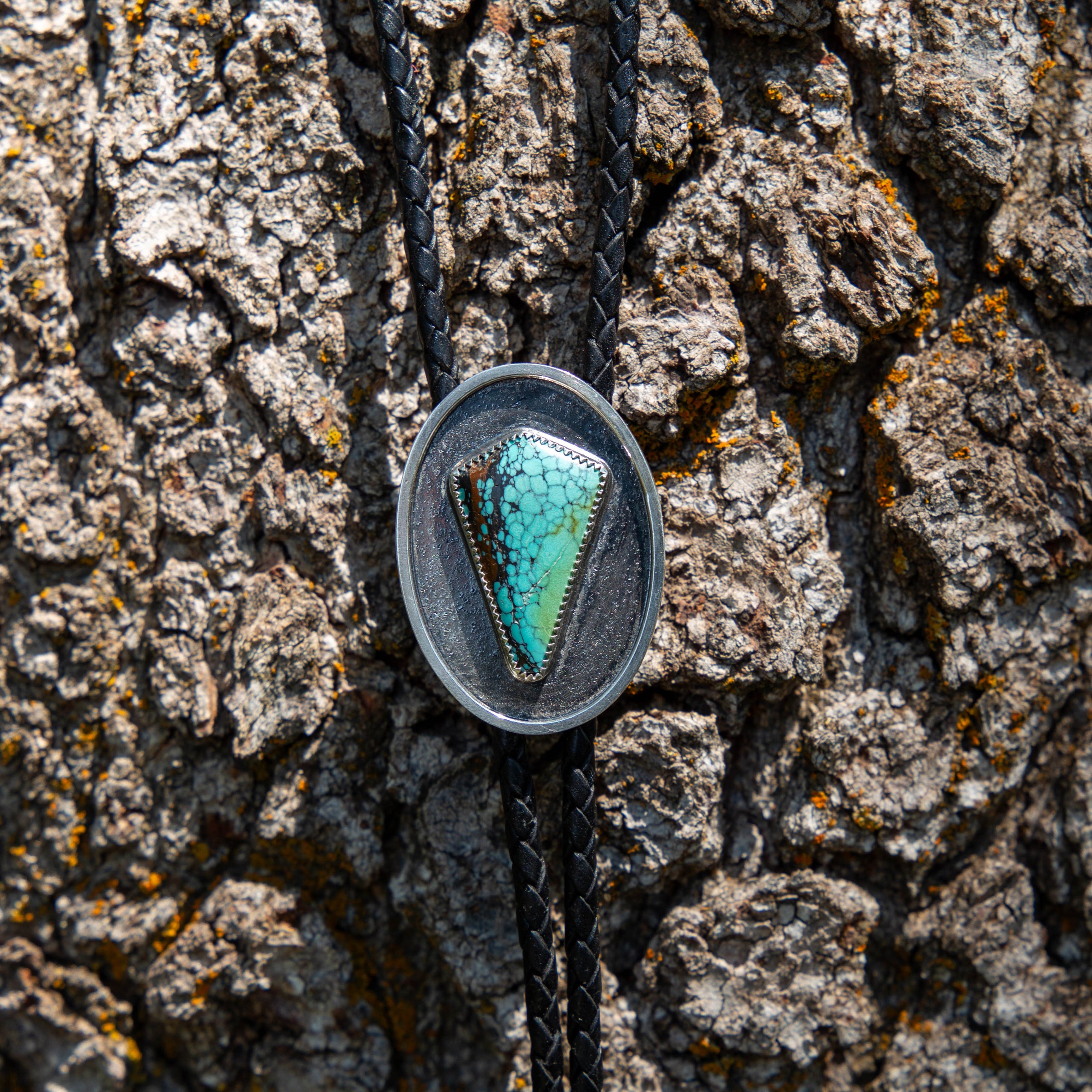 42" Hubei Turquoise Shadowbox Sterling Silver Bolo