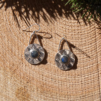 Labradorite Sterling Silver Stamped 7/8" Circle Earrings