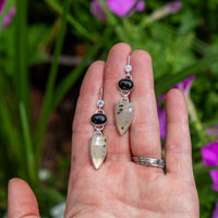 Black Onyx & Druzy Quartz Sterling Silver Dangle Earrings