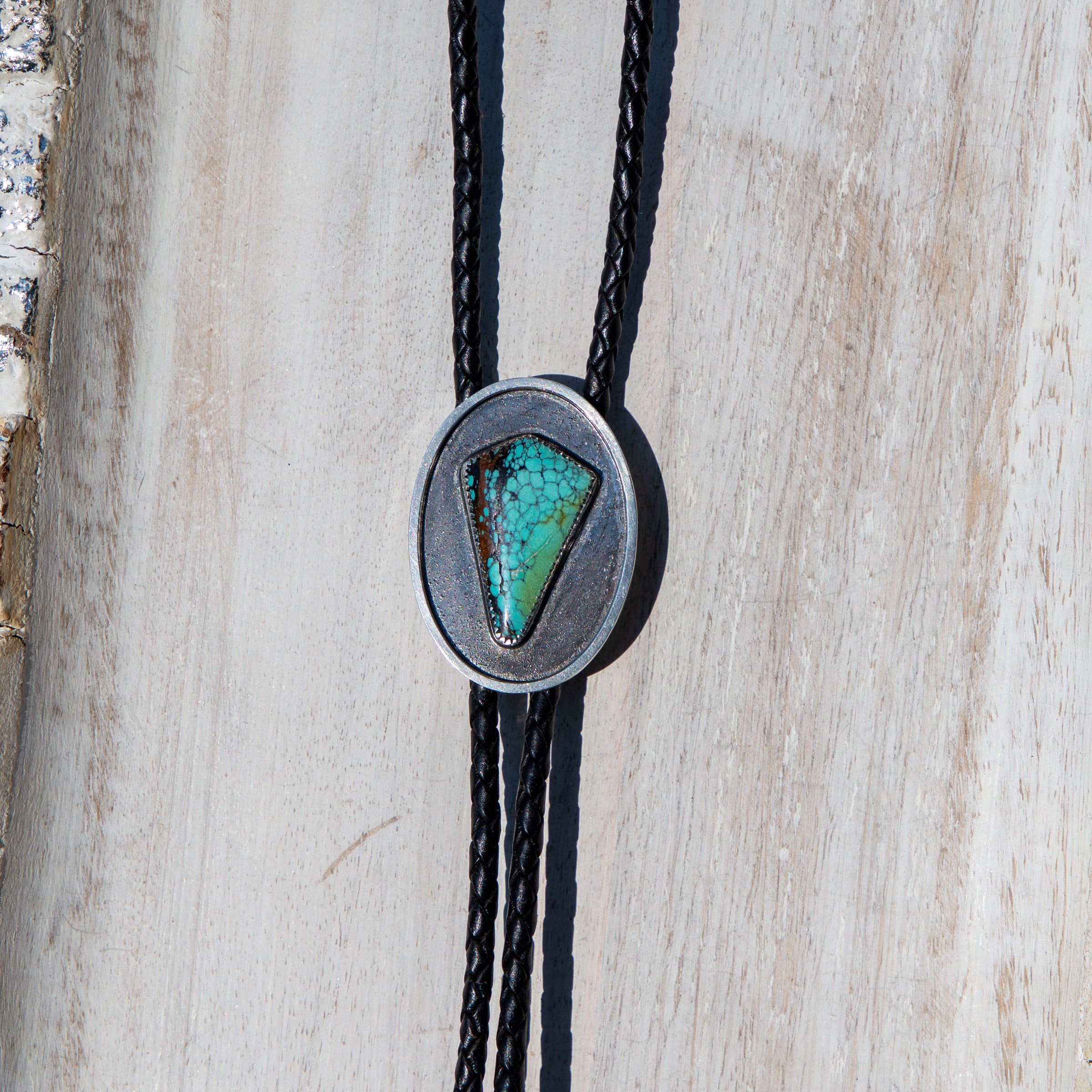 42" Hubei Turquoise Shadowbox Sterling Silver Bolo