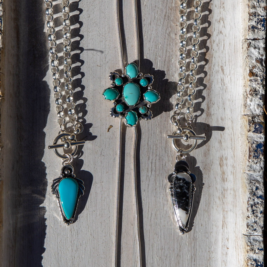 20" Royston Turquoise Sterling Silver Chunky Chain Front Toggle Necklace