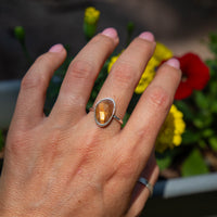 7.75 Golden Fire Moonstone Sterling Silver Stacker Ring (Size 7.75)