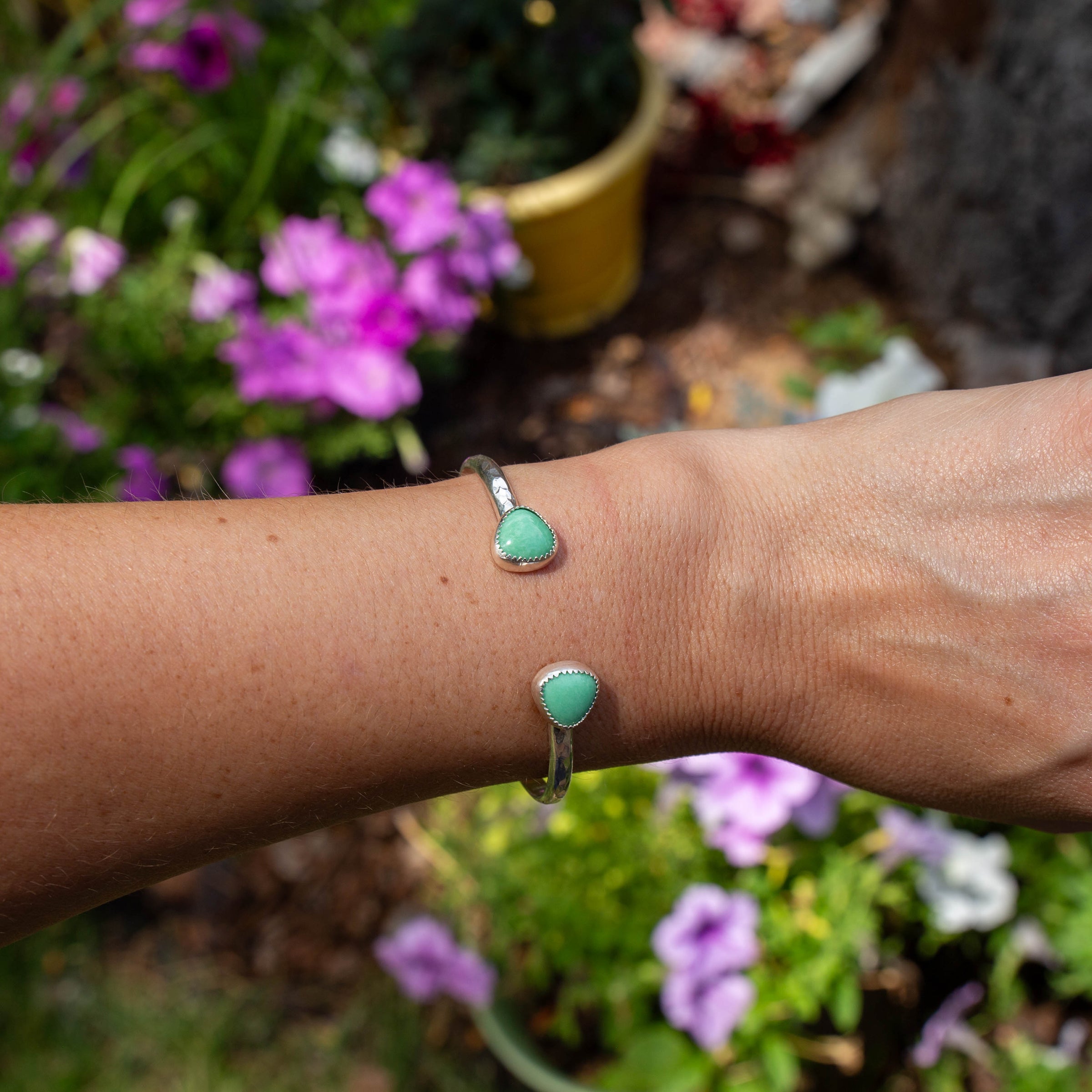 Lucin Variscite Double Stone Sterling Silver Open Cuff #2