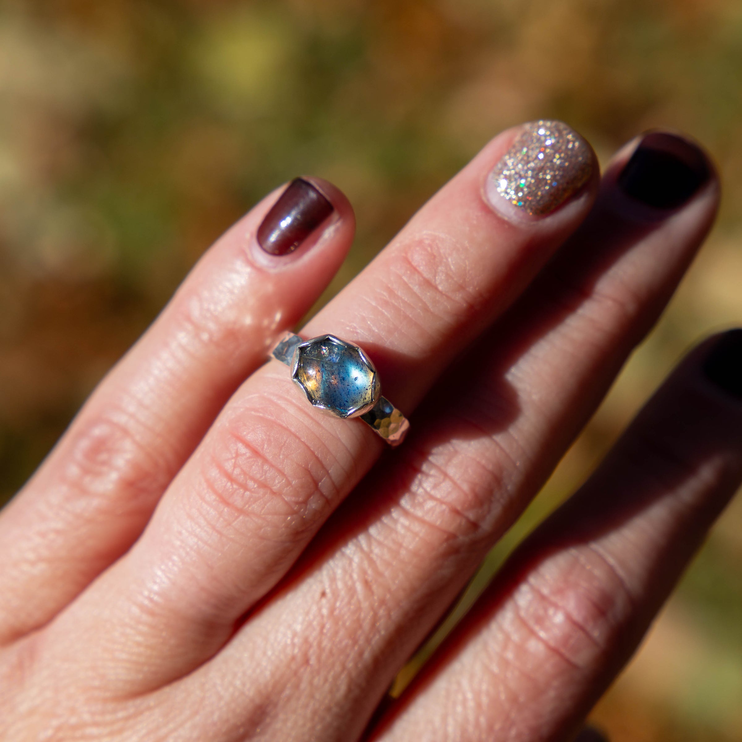 5.25 Labradorite Sterling Silver Stacker Ring (Size 5.25)