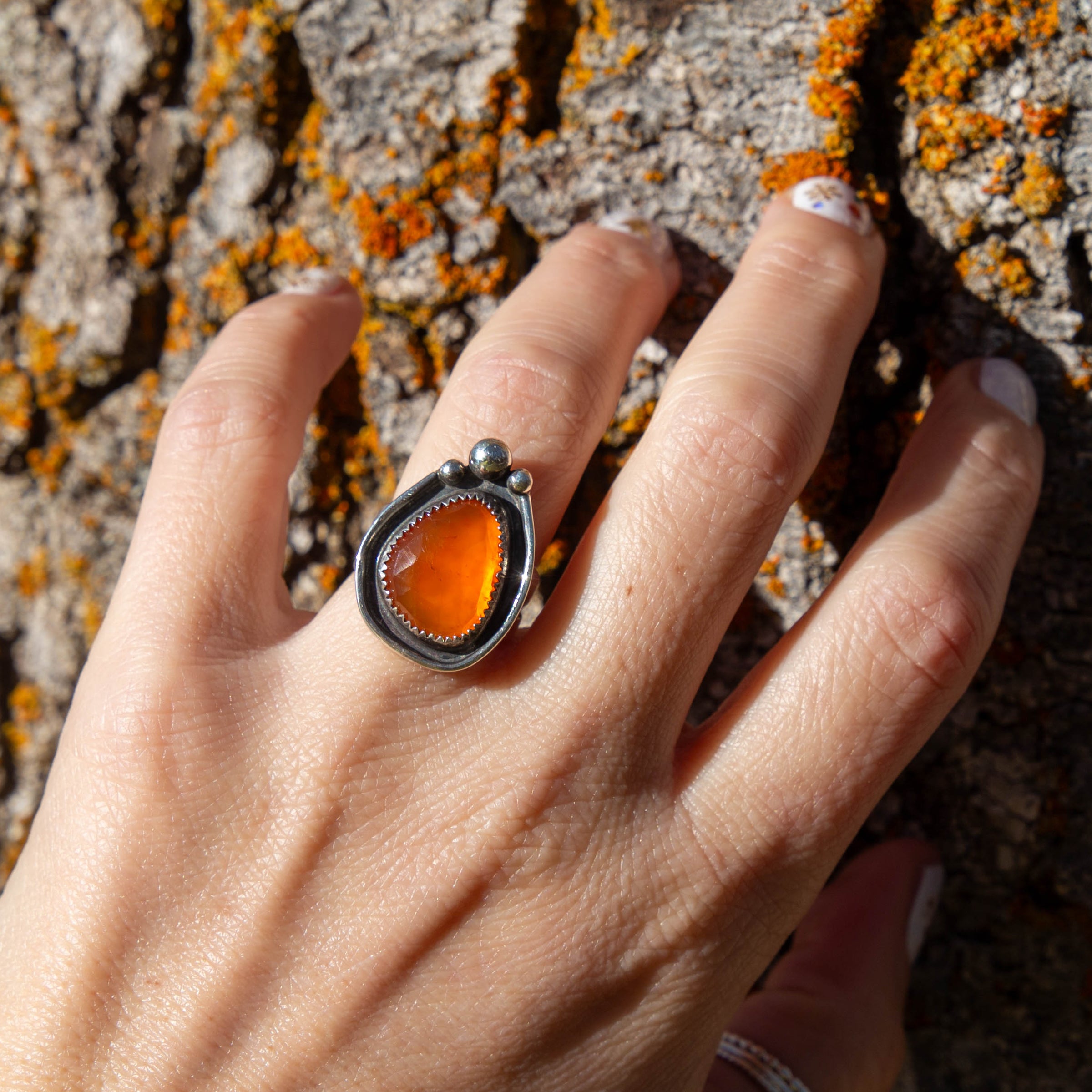6 Carnelian Sterling Silver Statement Ring (Size 6)