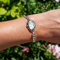 Southwest Mob Wife Chunky Mini Sterling Silver Bracelet with Rainbow Moonstone