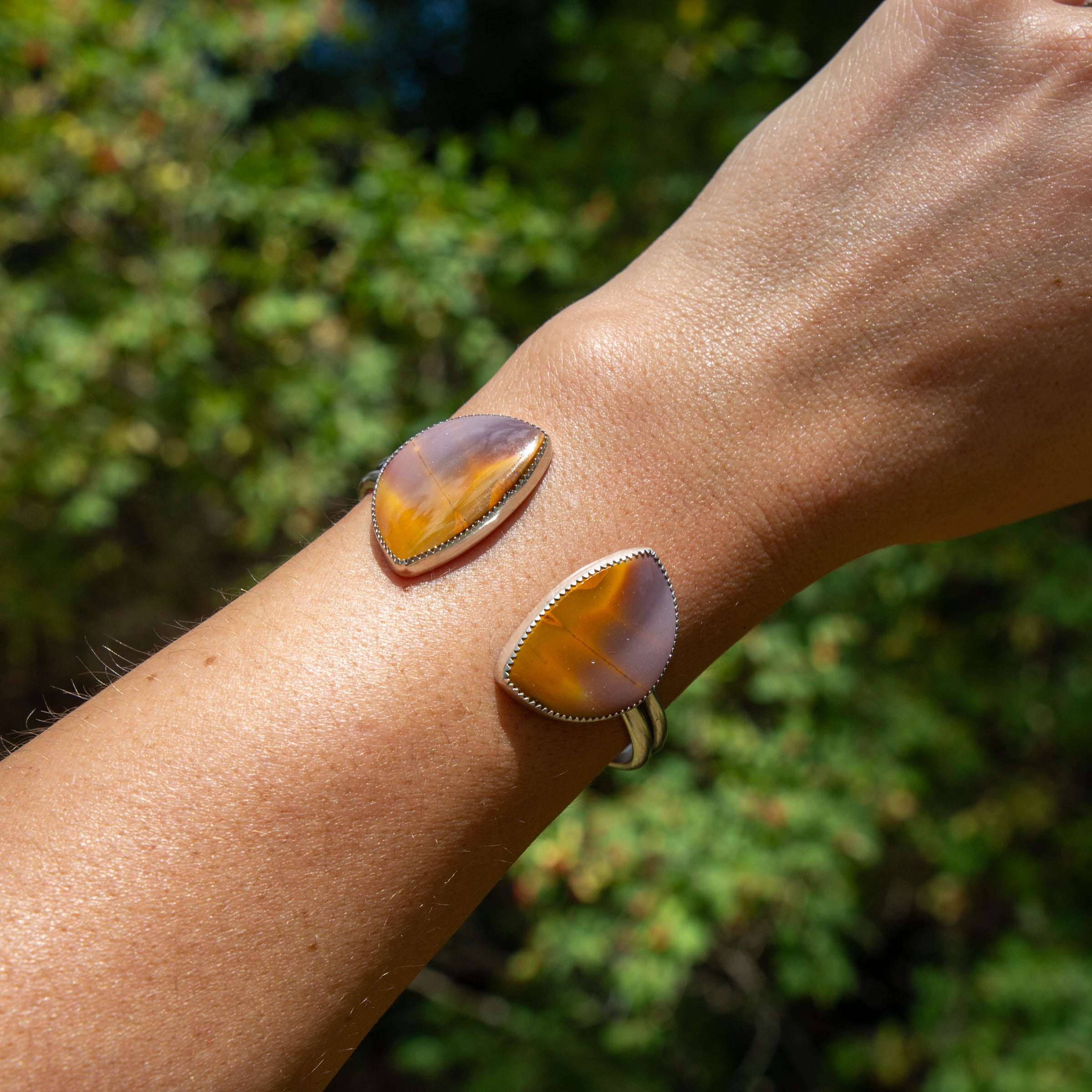 Mookeite Jasper Double Stone Sterling Silver Open Cuff