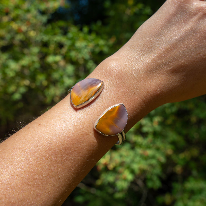 Mookeite Jasper Double Stone Sterling Silver Open Cuff