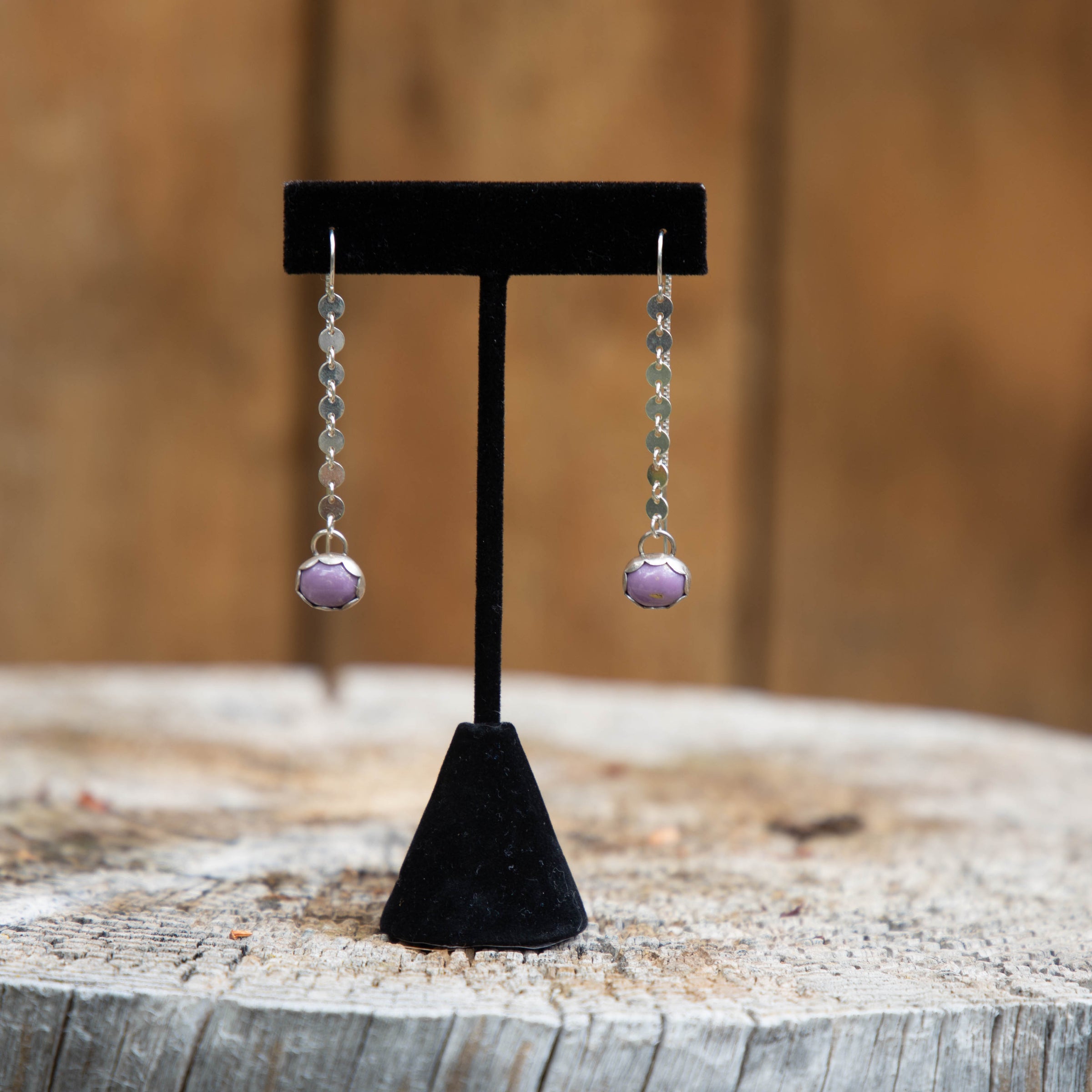 Phosphosiderite Coin Chain Sterling Silver Threader Earrings