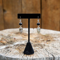 Black Onyx & Druzy Quartz Sterling Silver Dangle Earrings