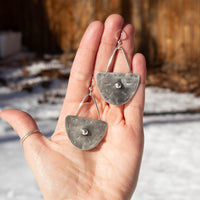 Half Oval Stamped Sterling Silver Earrings