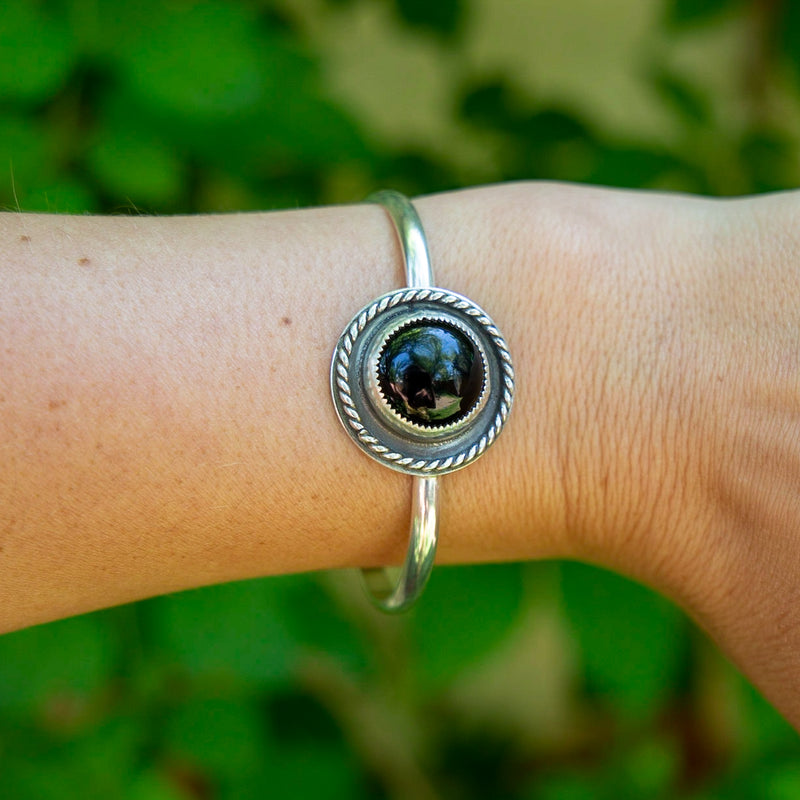 Black Onyx Circle Sterling Silver Cuff