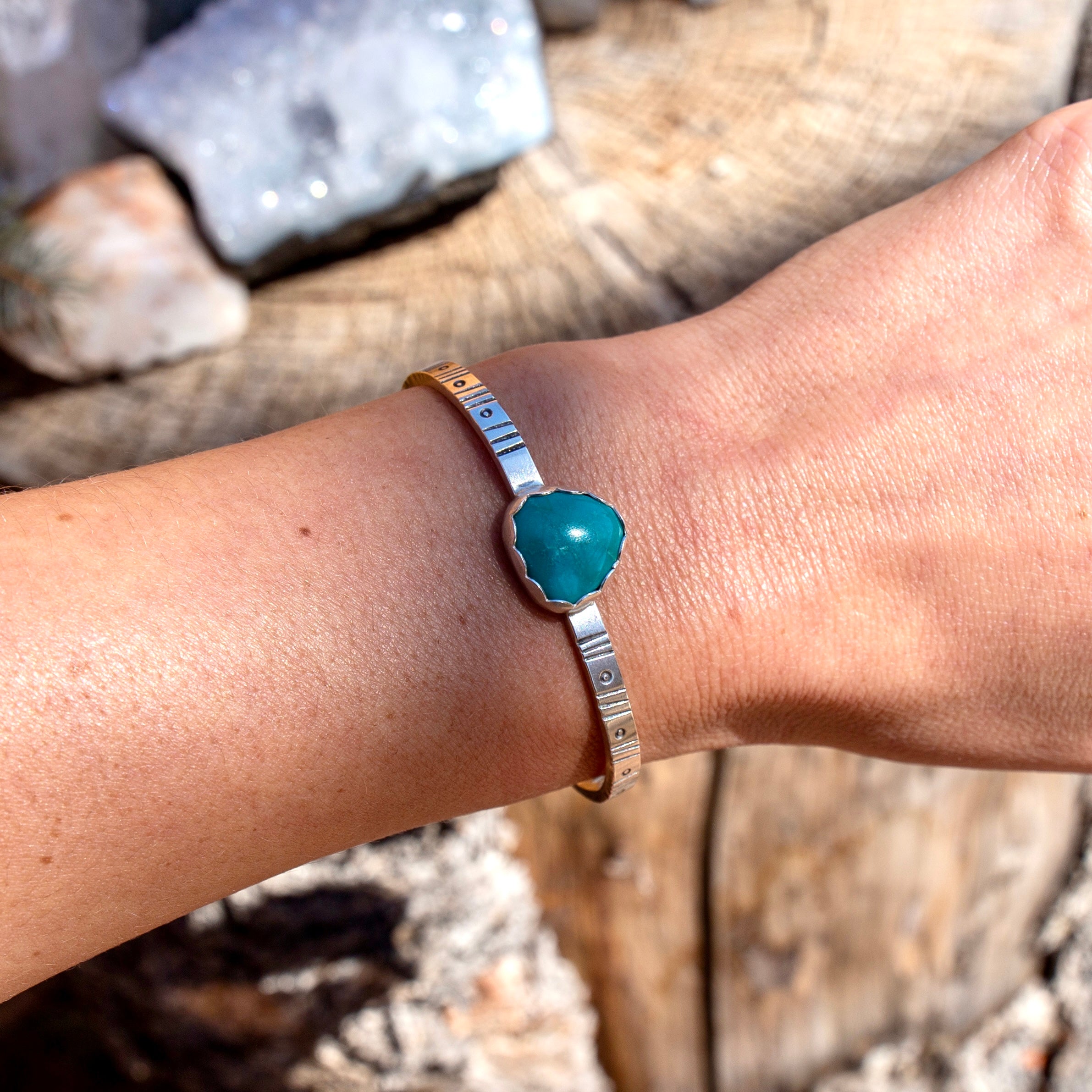 Carico Lake Turquoise Stamped Sterling Silver Cuff