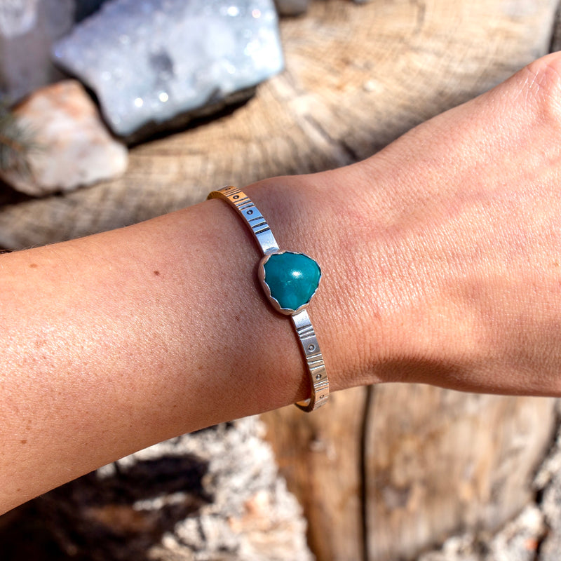 Carico Lake Turquoise Stamped Sterling Silver Cuff