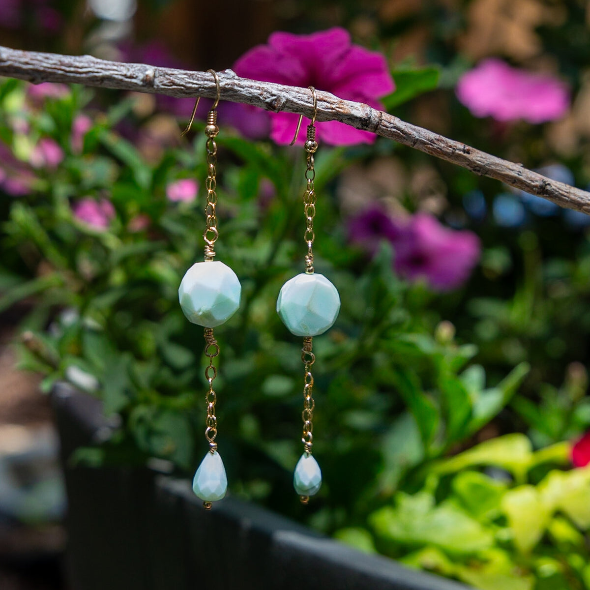 Blue Opal 14k Gold Filled Dangle Earrings