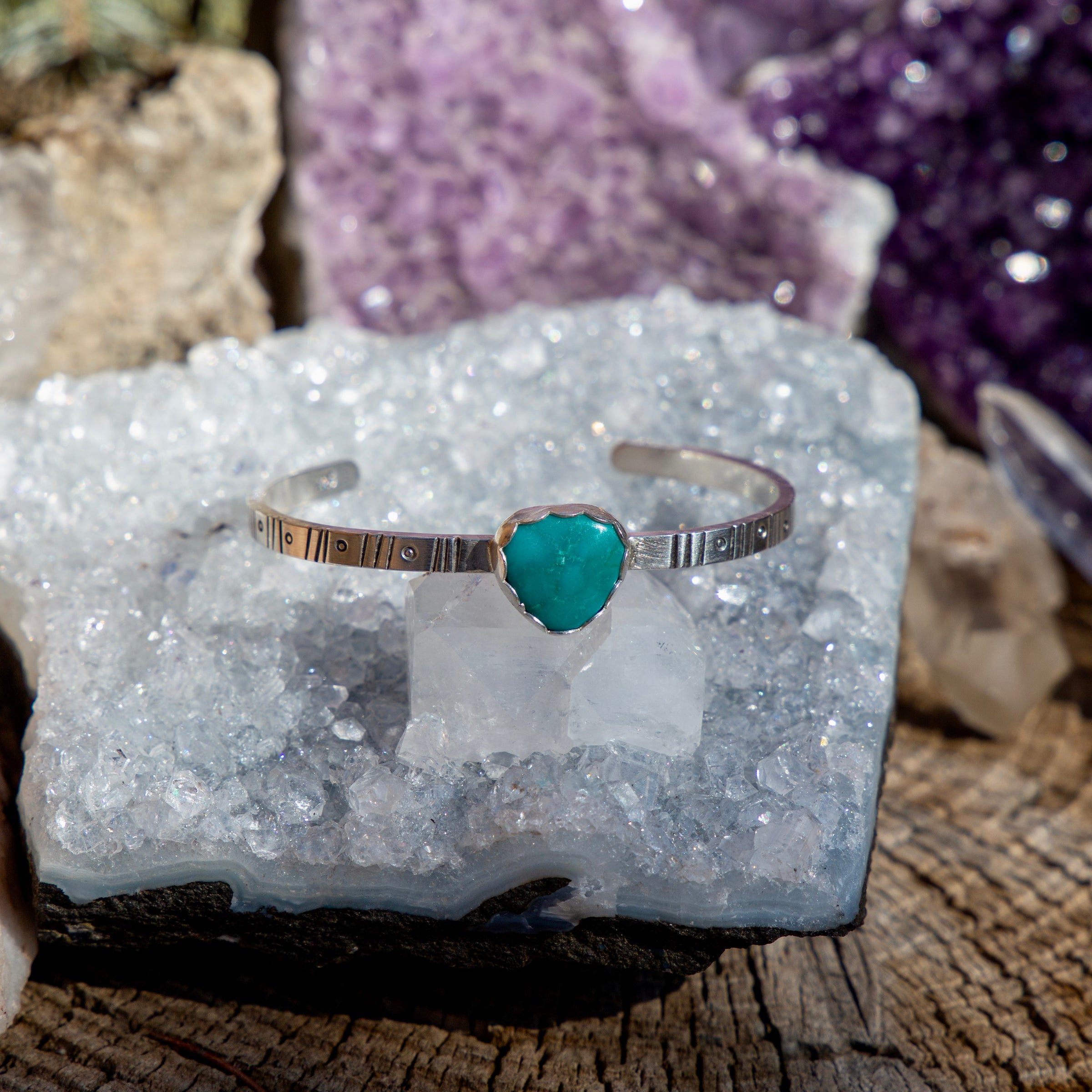 Carico Lake Turquoise Stamped Sterling Silver Cuff