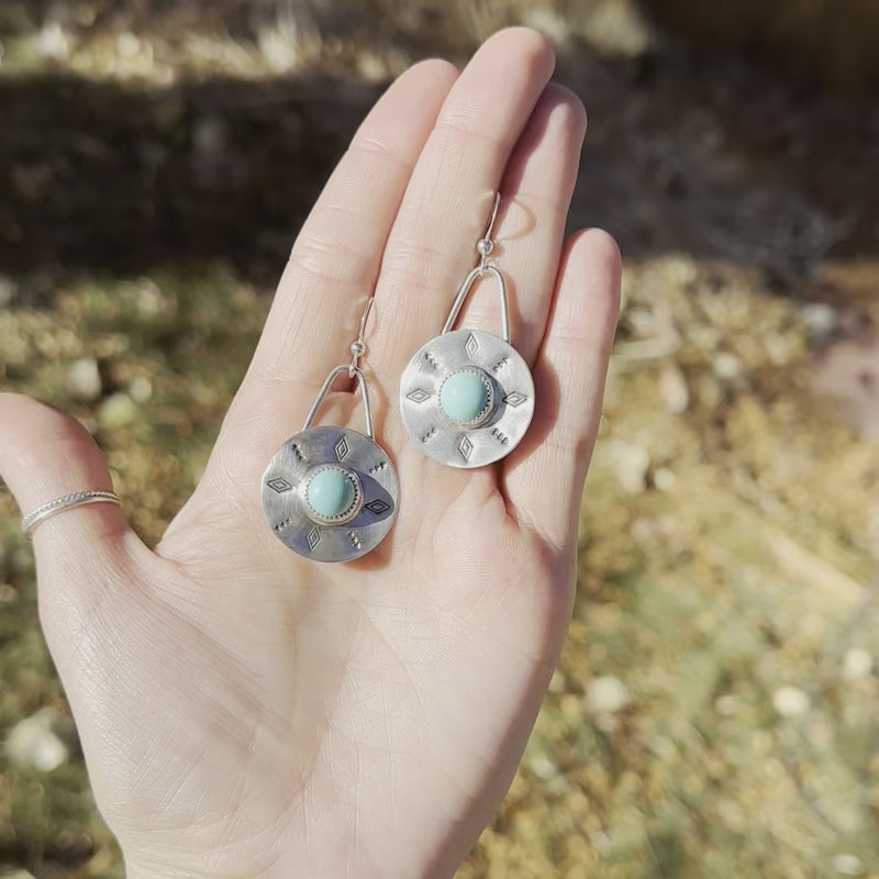 Campitos Turquoise Sterling Silver Stamped 1" Circle Earrings