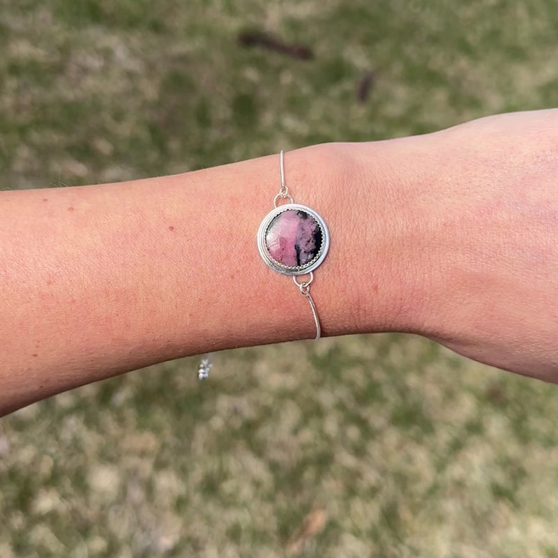 Rhodonite Sterling Silver Slider Bracelet - 8.5"