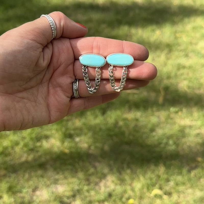 Campitos Turquoise Sterling Silver Chain Statement Earrings