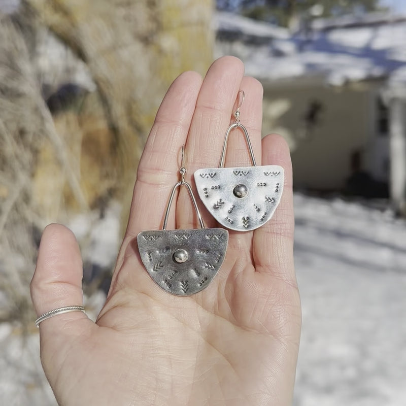 Half Oval Stamped Sterling Silver Earrings