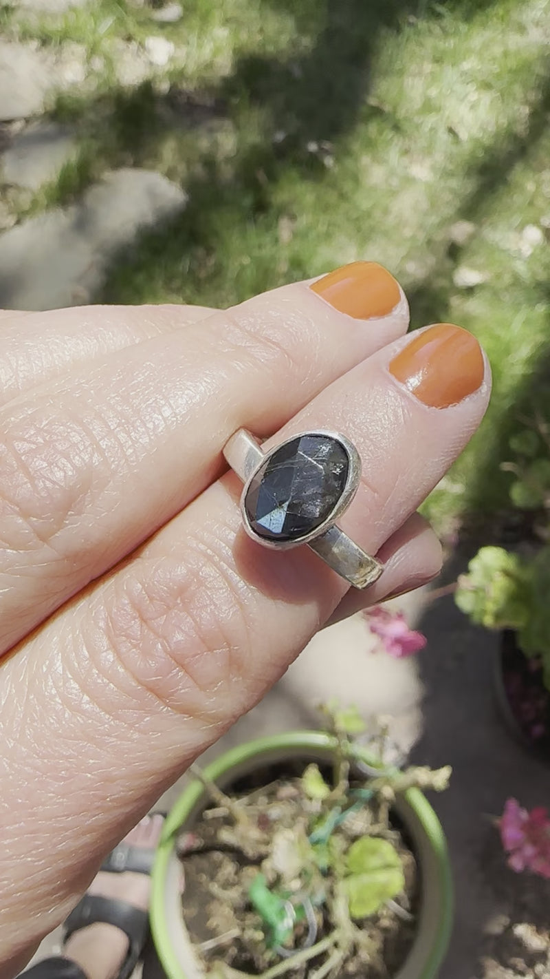 6.5 Faceted Labradorite Sterling Silver Ring (Size 6.5)