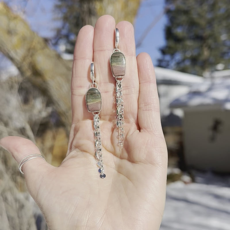 Ocean Jasper Party Dangle Sterling Silver Hoop Earrings