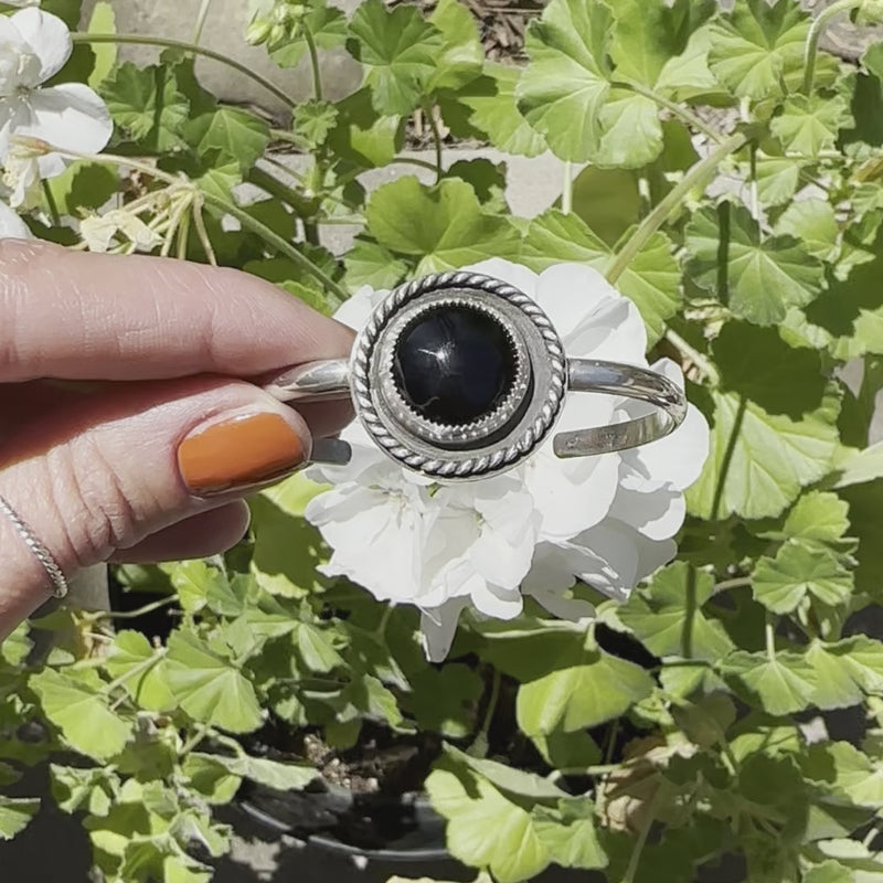 Black Onyx Circle Sterling Silver Cuff