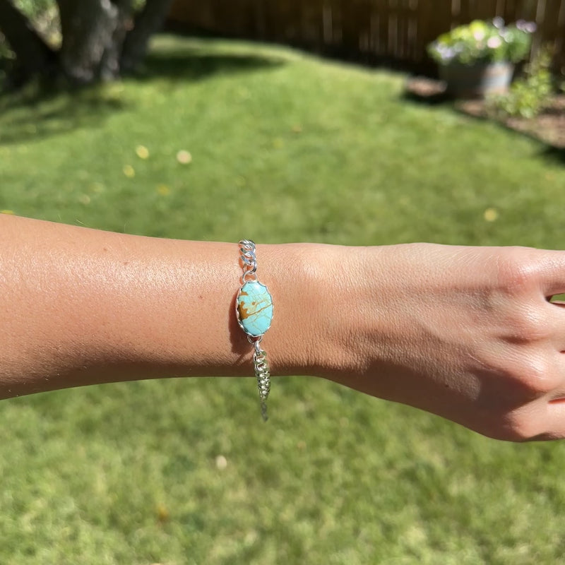 Southwest Mob Wife Chunky Mini Sterling Silver Bracelet with No. 8 Turquoise