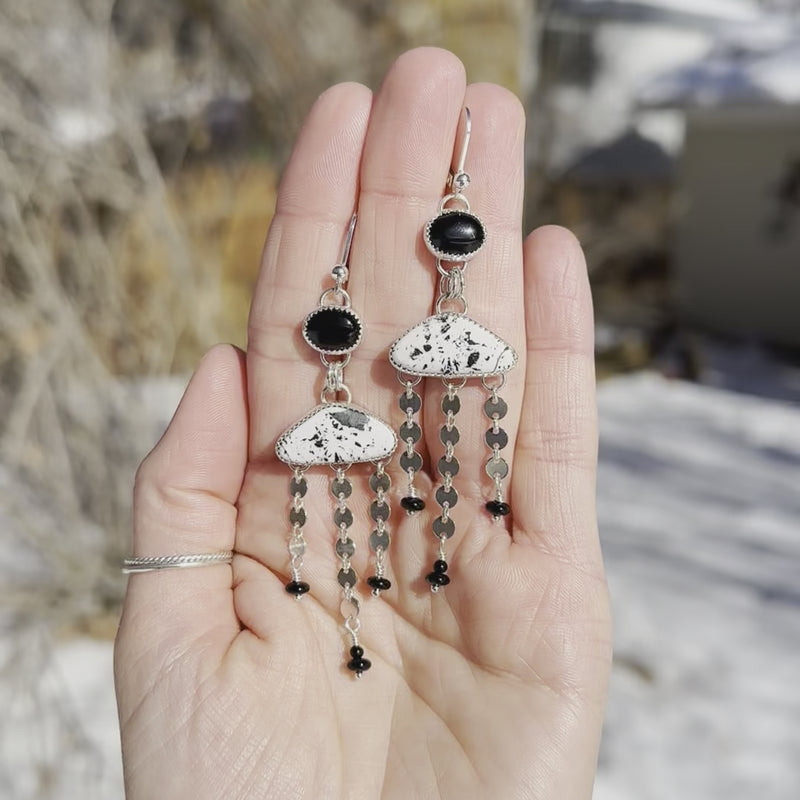 White Buffalo & Black Onyx Sterling Silver Dangle Earrings