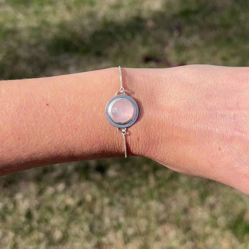 Rose Quartz Sterling Silver Heart Slider Bracelet - 8.5"